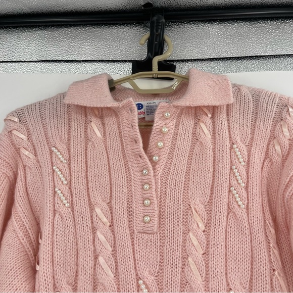 Vintage Buttons & Bows Pink Ribbon and Pearls Sweater - Picture 2 of 14